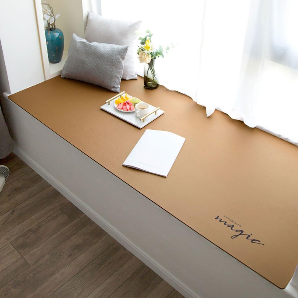 Window Sill Mat, Bay Window Protective Cushion, Washable PVC Leather Pad for Cats, Brown, 320 x 80 cm (10.5 x 2.6 ft)