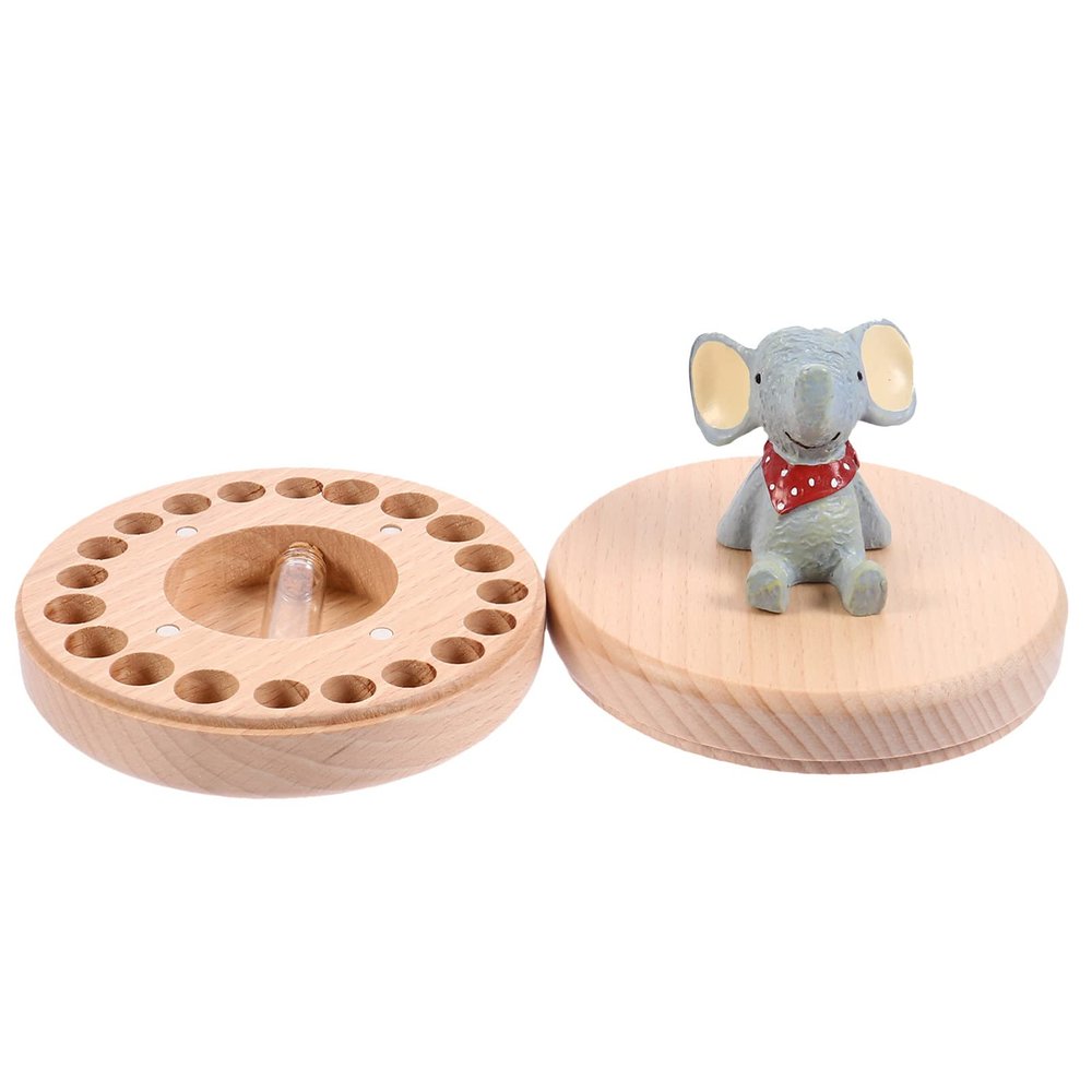 LOPUNER 1-Set Handmade Beechwood Baby Tooth Box with Cartoon Design