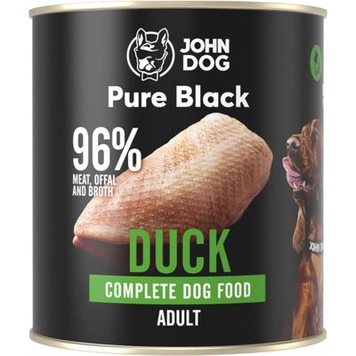 John Dog Pure Black Duck Wet Dog Food, 96% Meat, Grain-Free Monoprotein, 800 g