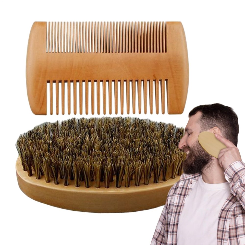 Beard Brush and Comb Set for Grooming and Styling