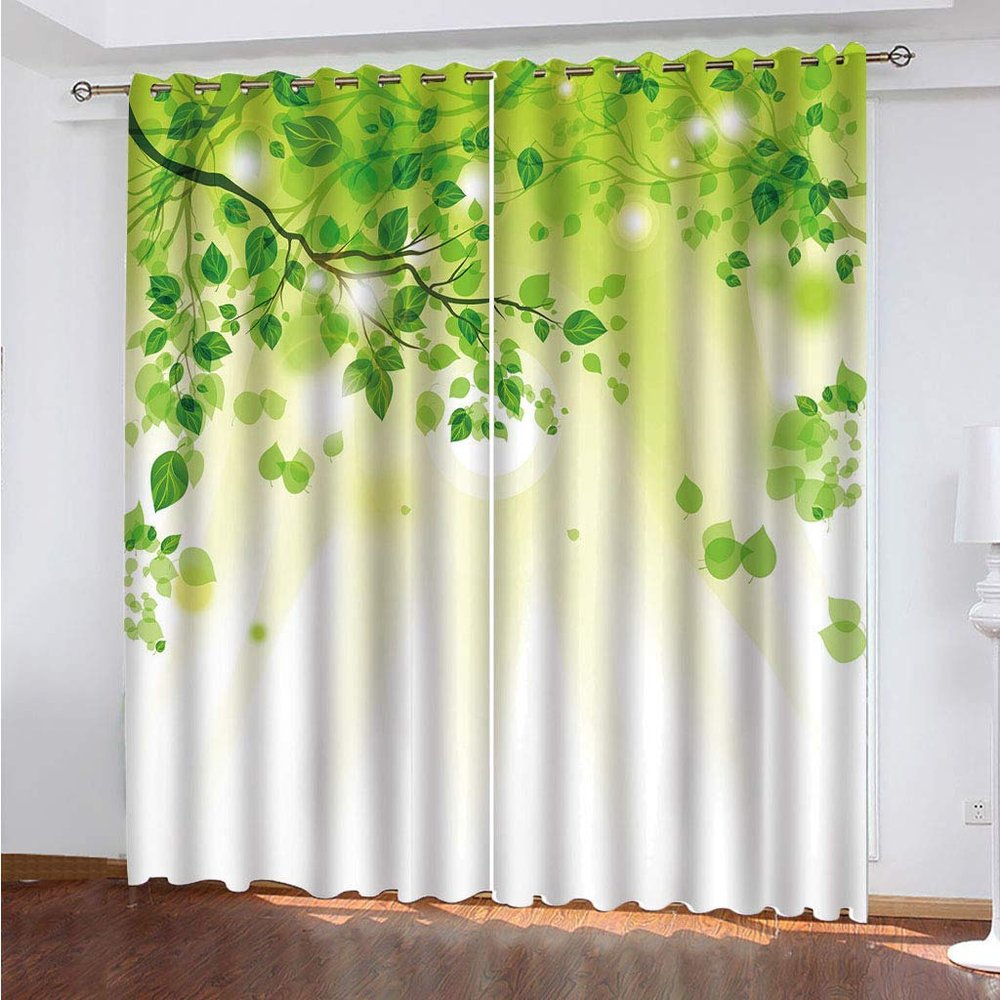 3D Green Leaf Landscape Curtains with Grommets, 2-Piece Set, 250 x 200 cm