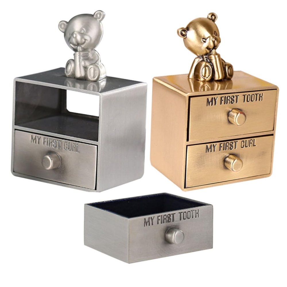 HANABASS Keepsake Boxes, 2-Piece Set, Metal Baby Tooth Boxes with Jewelry Compartments