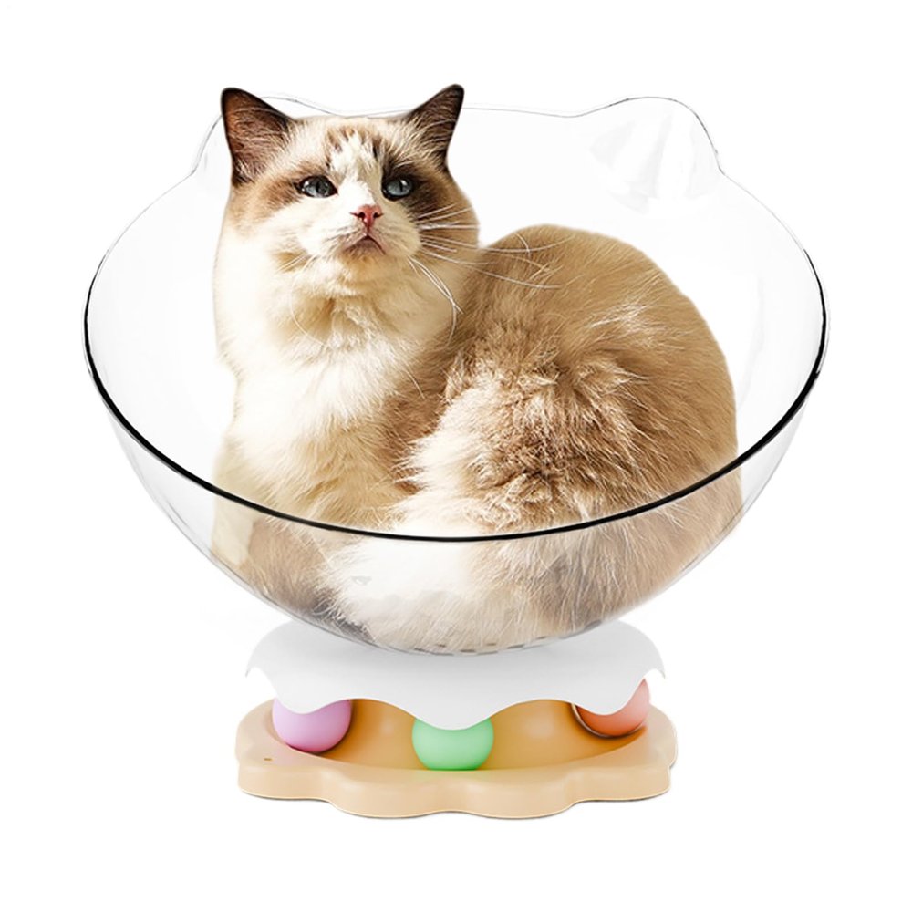 Cozy Cat and Small Dog Bed with Cat Toy, Non-Slip Base and Elevated Nest