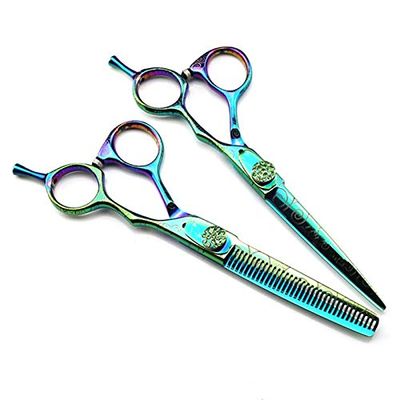 6-Inch Professional Green Damascus Steel Hair Cutting and Thinning Scissors Set