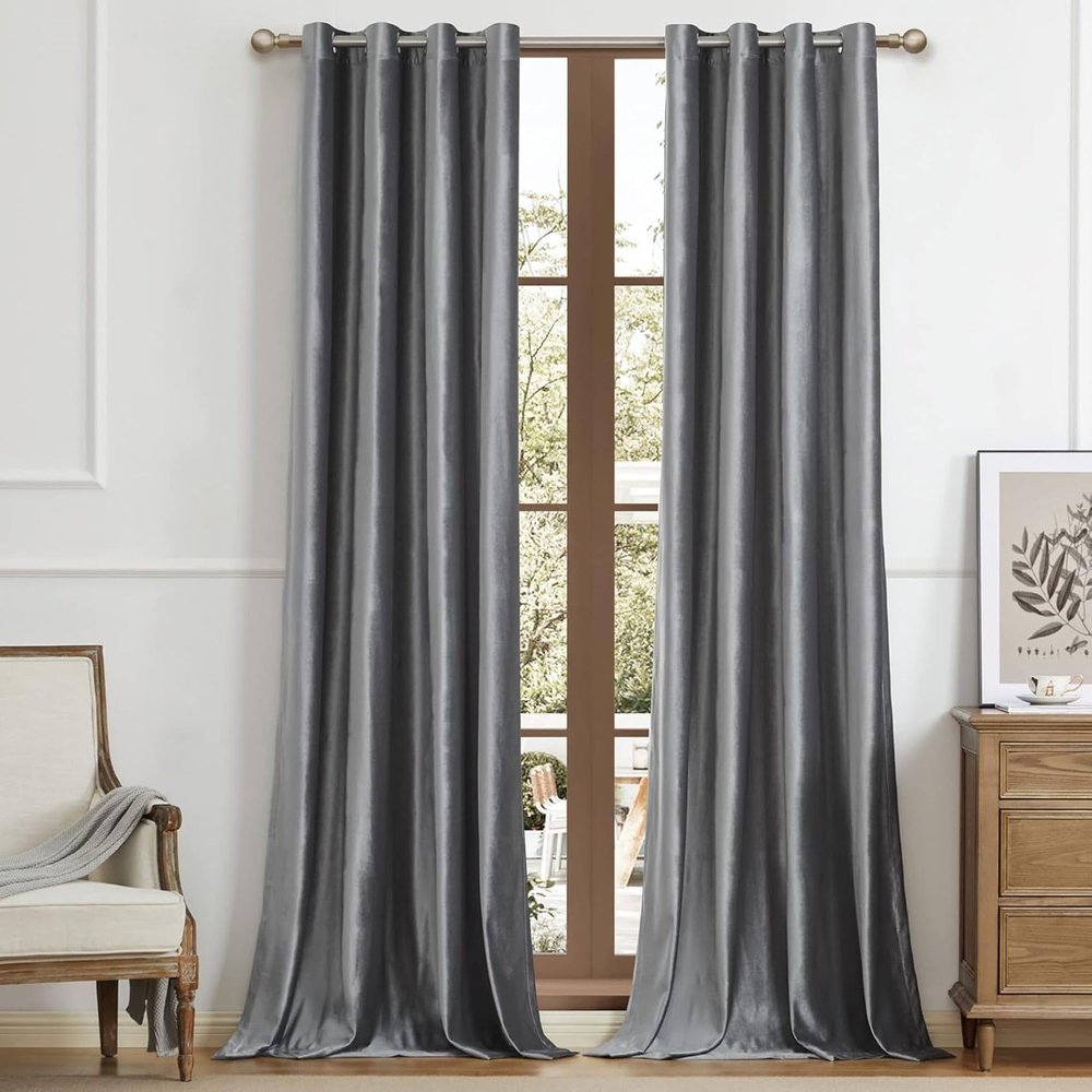 HANGEENGS Velvet Curtains, Opaque, Gray, 130 x 245 cm (W x H)