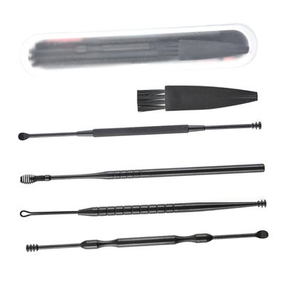 VICASKY 5-Piece Double-Ended Stainless Steel Ear Pick, Rotating Ear-Cleaning Tool, Black
