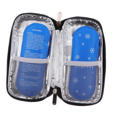 Portable Insulin Cooler Bag with 2 Ice Packs, Black Oxford Fabric