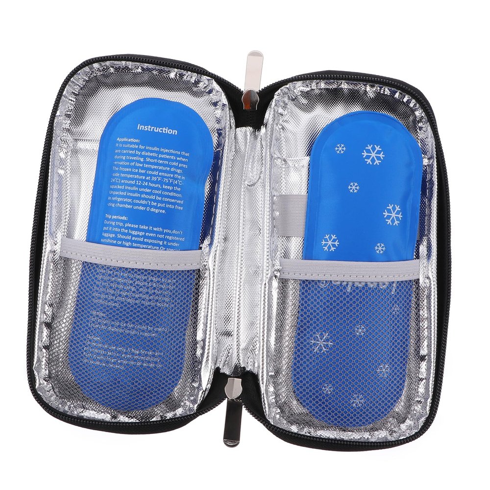 Portable Insulin Cooler Bag with 2 Ice Packs, Black Oxford Fabric