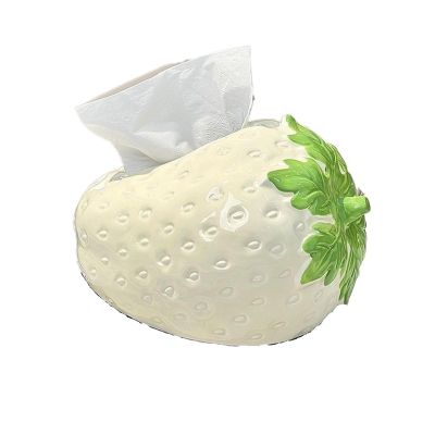 Strawberry Tissue Box, Decorative Holder for Living Room and Countertop, White