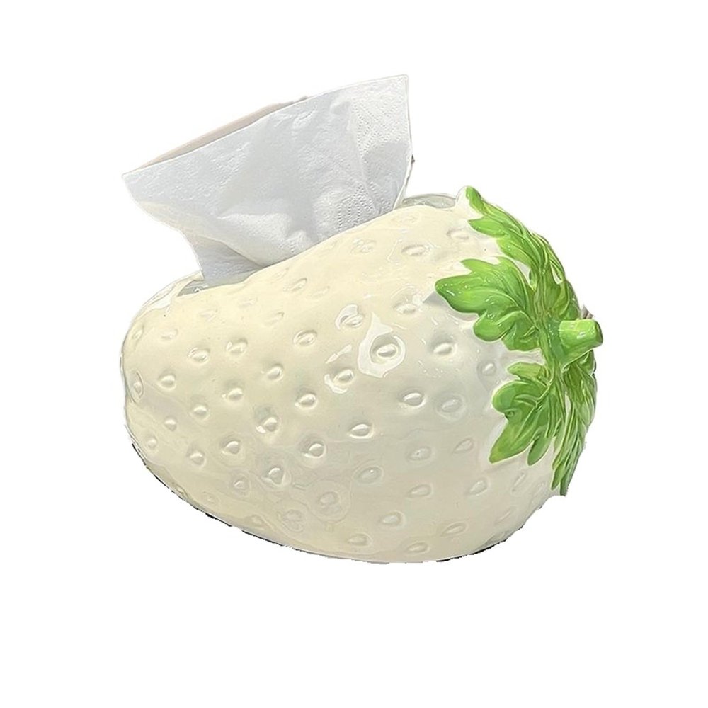 Strawberry Tissue Box, Decorative Holder for Living Room and Countertop, White