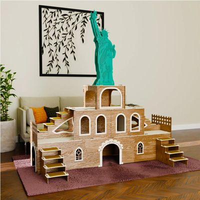 Statue of Liberty Rabbit House, 3-Story MDF Rabbit Hutch with Stairs and Doors