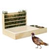 Wooden Hay Feeder Station with 2 Bowls and Litter Box view 1