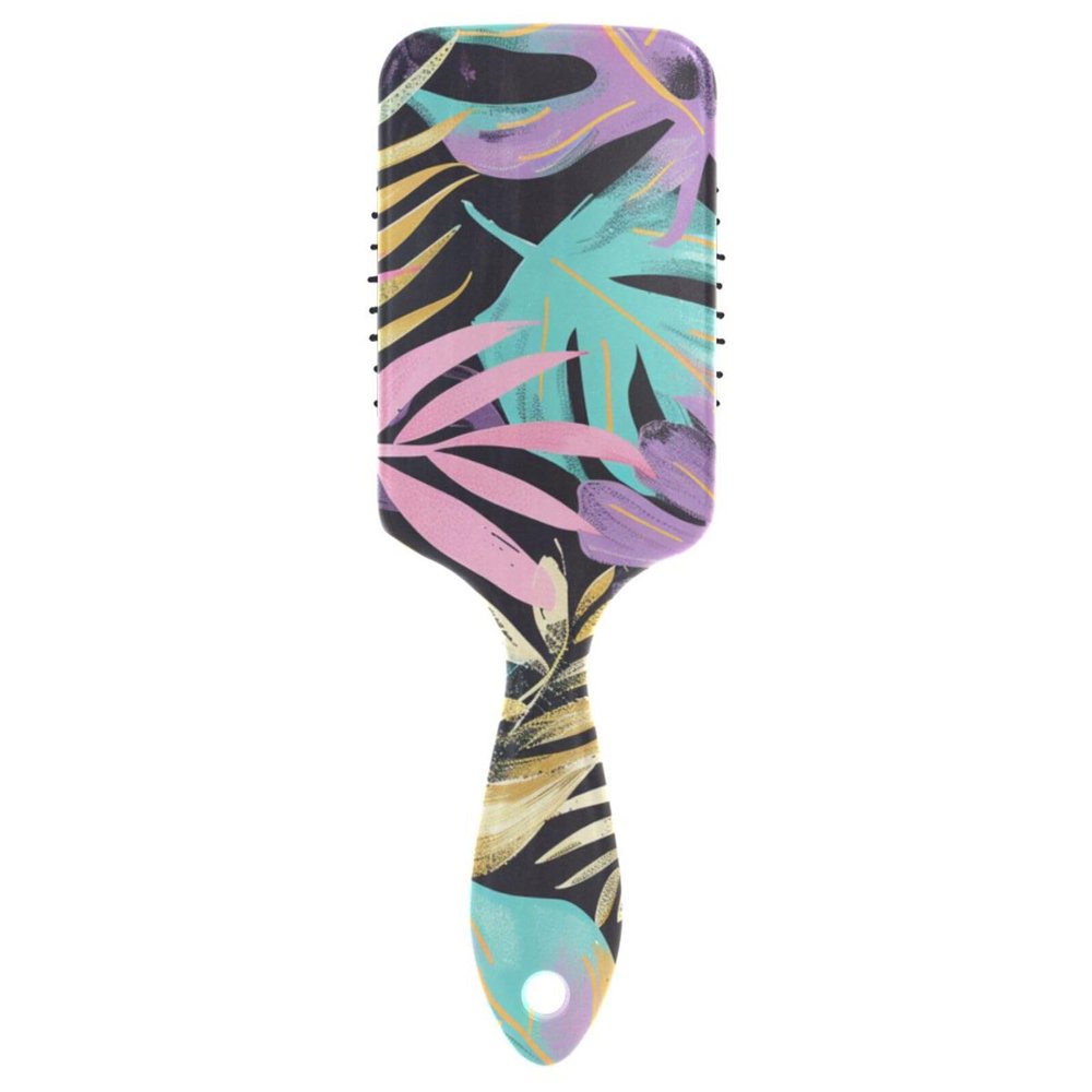 Antistatic Hair Brush with Tropical Leaf Design for Hair Growth, Scalp Massage, Ergonomic Handle, and Anti-Frizz