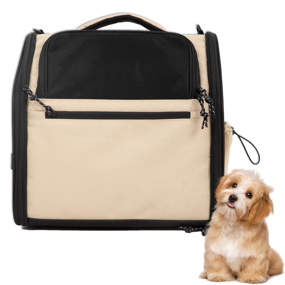 Duuclume Bicycle Basket for Dogs and Cats, Foldable Front-Mounted Pet Carrier with Shoulder Strap, 3-Sided Mesh Ventilation, up to 7 kg