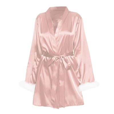 Generic Silk Knit Cardigan with Lacing, Robe, Pajamas, Comfortable, Icy, Sexy and Fun Homewear Women's Lingerie (Pink, XL)