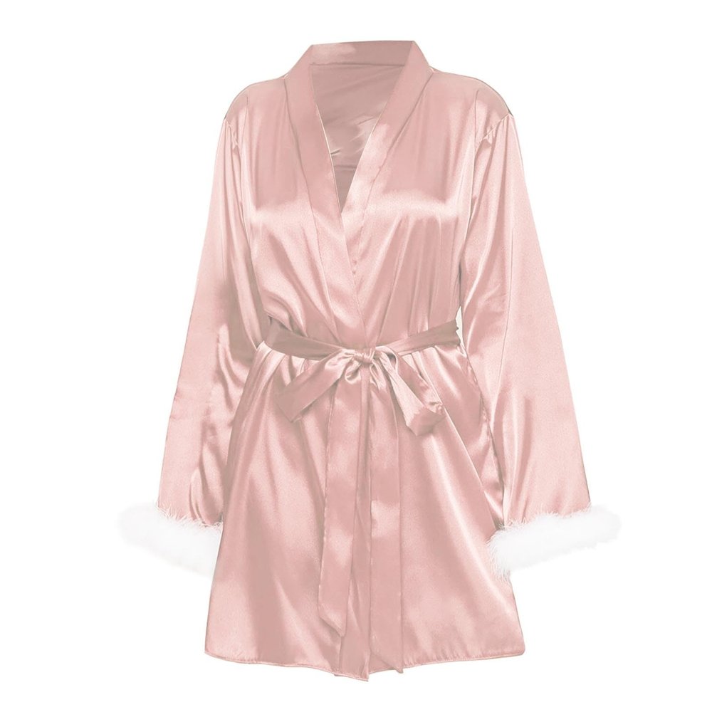 Generic Silk Knit Cardigan with Lacing, Robe, Pajamas, Comfortable, Icy, Sexy and Fun Homewear Women's Lingerie (Pink, XL)