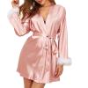 Generic Silk Knit Cardigan with Lacing, Robe, Pajamas, Comfortable, Icy, Sexy and Fun Homewear Women's Lingerie (Pink, XL) view 2