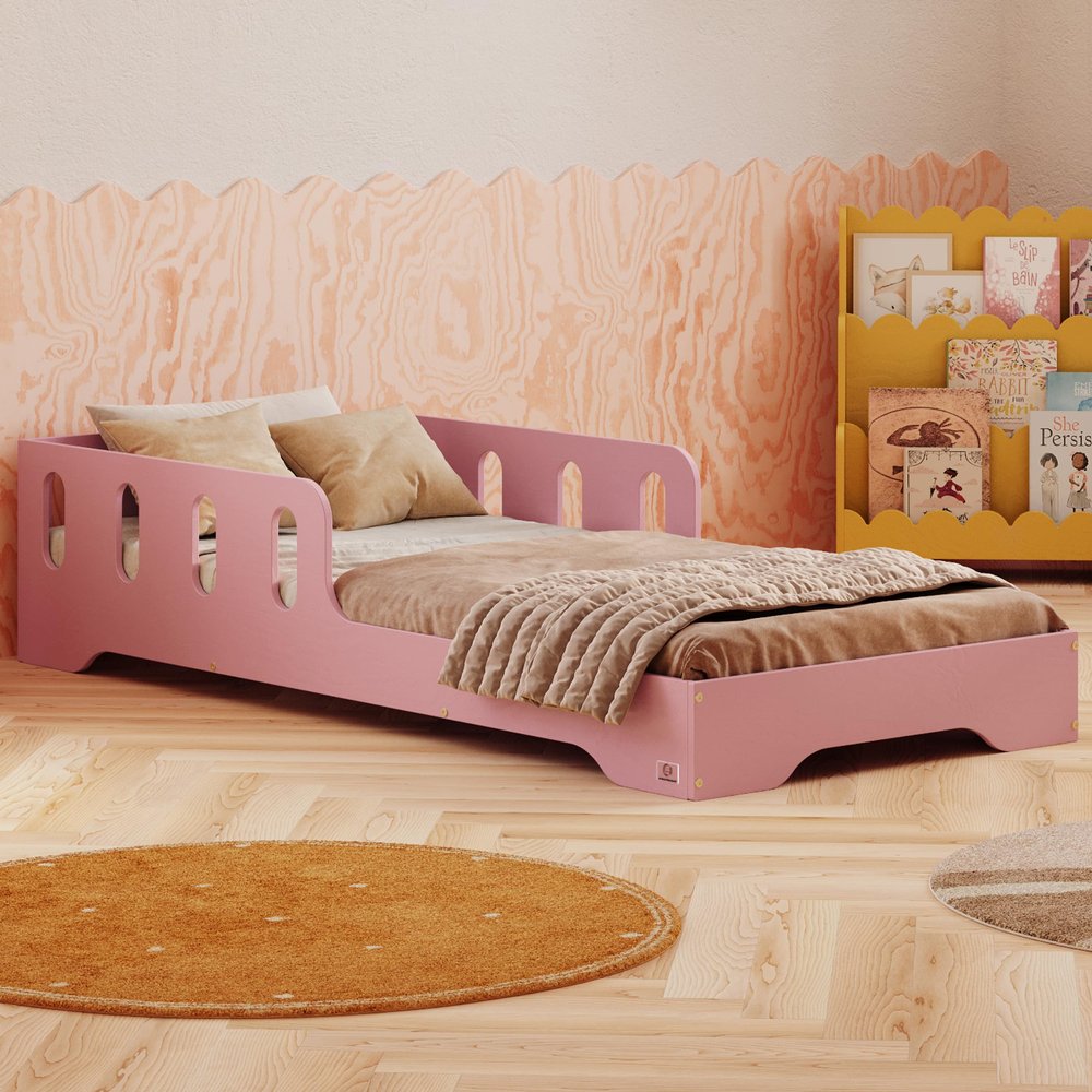 smartwood Children's Bed 140 x 200 cm with Fall Protection, Wood, Pink, TILA 6