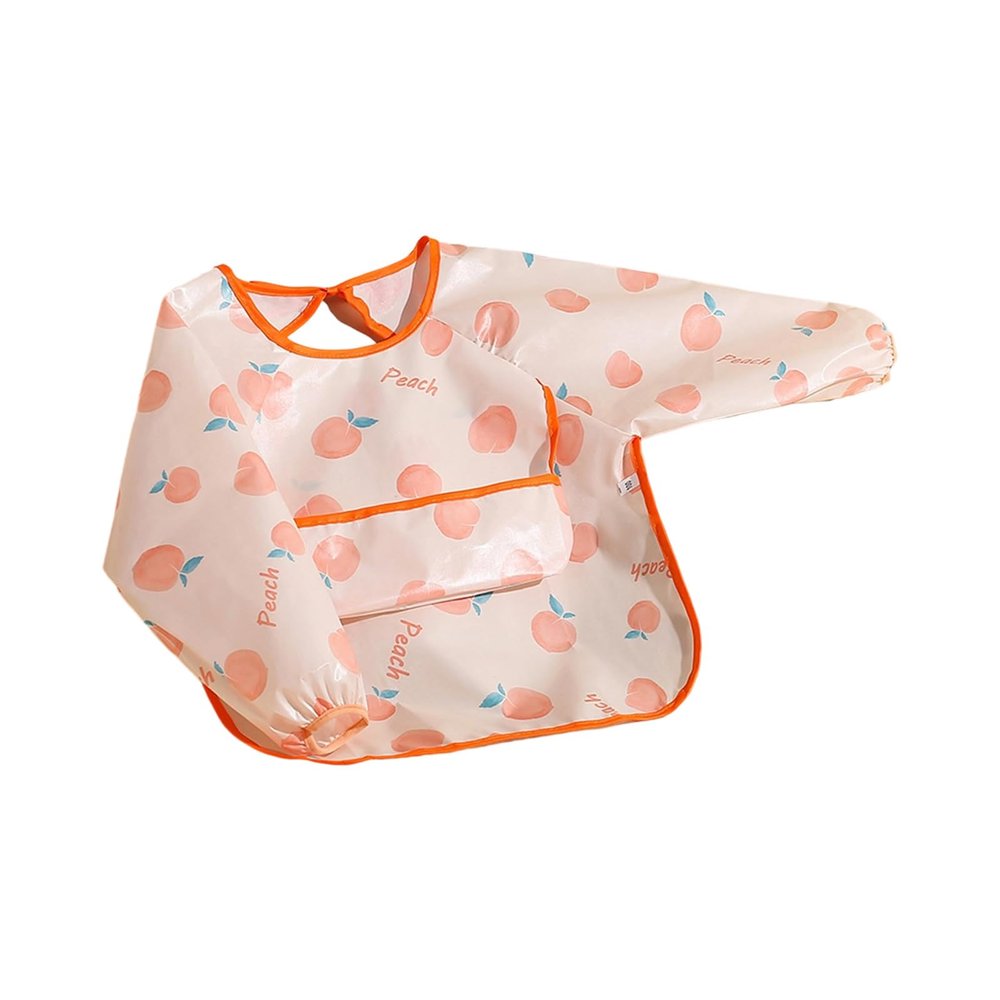 Water-Resistant Long-Sleeve Baby Feeding Bib, Cartoon Print, 6–18 Months