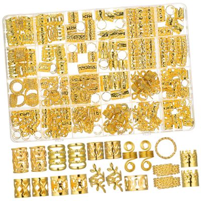 OUNONA Hair Beads for Braids, Metal Hair Accessories, Hair Rings, Charms and Clips in Box