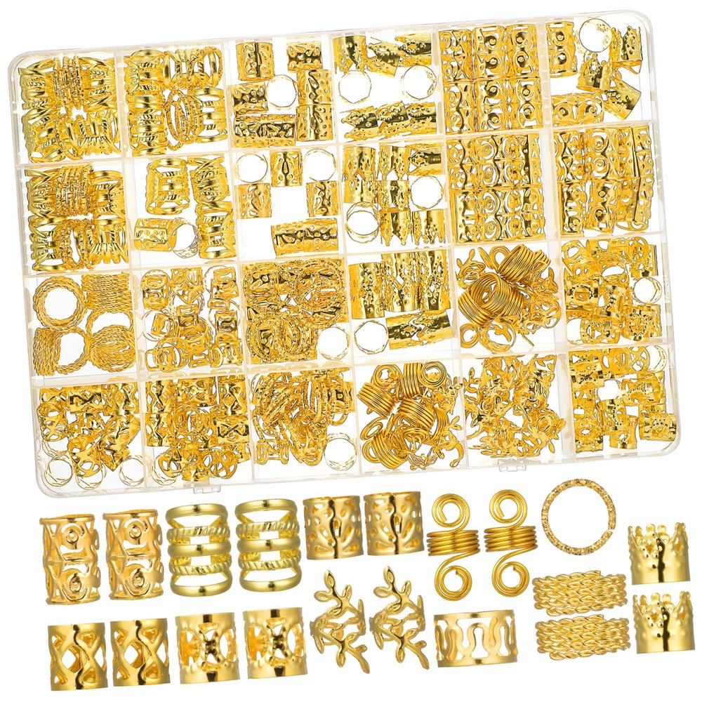 OUNONA Hair Beads for Braids, Metal Hair Accessories, Hair Rings, Charms and Clips in Box