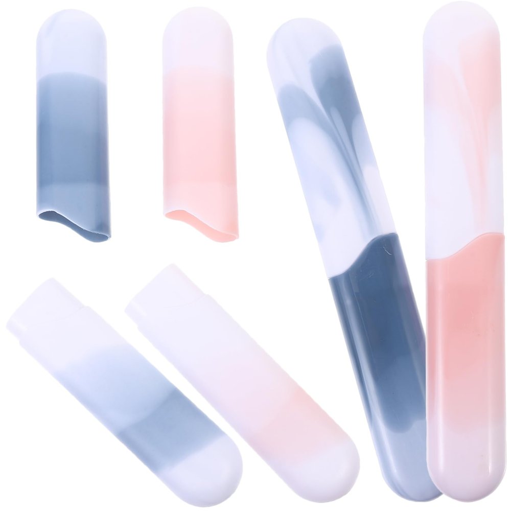 FRCOLOR 4-Piece Portable Travel Toothbrush Case Set, Sakura and Blue