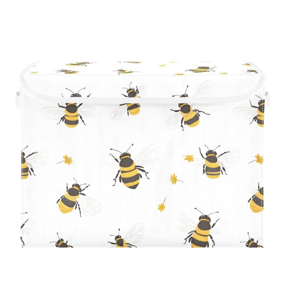 famyily Cute Bees Storage Box with Handle, White
