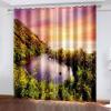 Homxi Room-Darkening Curtains for Kids' Room, 2-Pack, 2 x 137W x 183H cm, Modern Mountain and Beach Landscape Curtains in Orange, Purple, and Green view 2