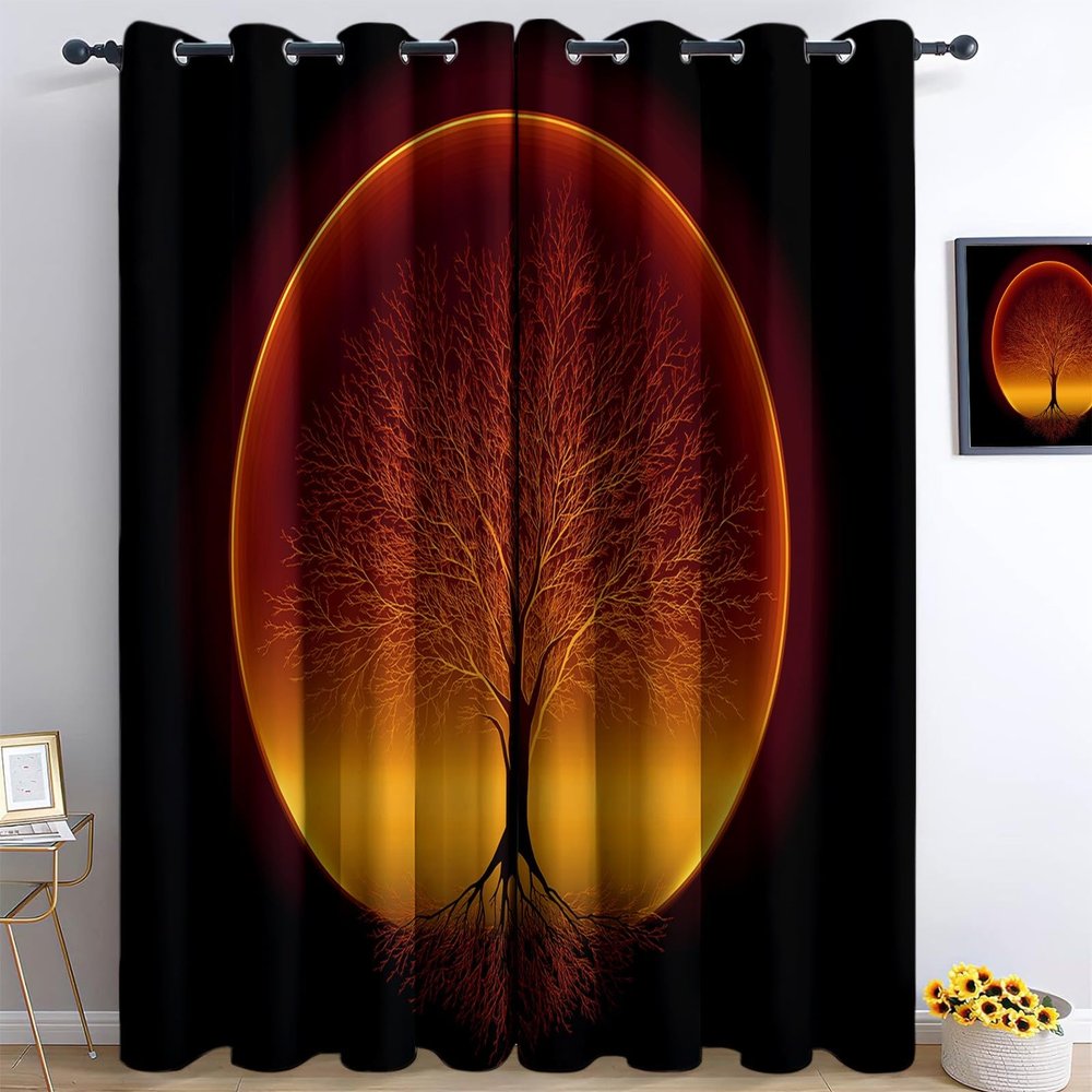 Black Glowing Tree of Life Blackout Curtains, 2-Piece Set, 260 x 140 cm Each