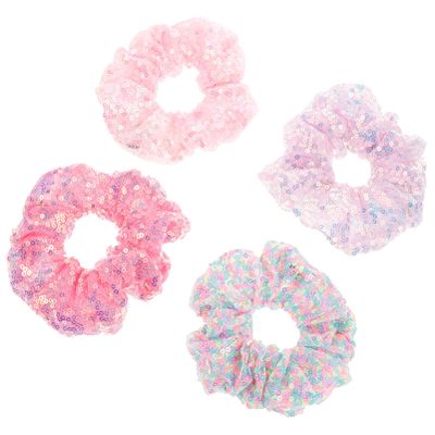 VALICLUD 4-Piece Glowing Mesh Hair Ties, Elastic and Gentle on Hair, Party Hair Accessories for Halloween and Christmas, Random Color
