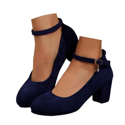 White Women's Heels with High Block Heel and Straps