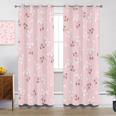 Wildflower Blackout Curtains, Cute Pink Flower Curtains for Bedroom, Living Room, or Kids’ Room, 2-Piece Set, H175 x W140 cm