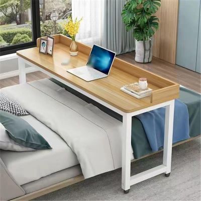 HAJHI Multifunctional Rolling Overbed Table for Double Beds, 120 x 40 cm, Walnut/White - A