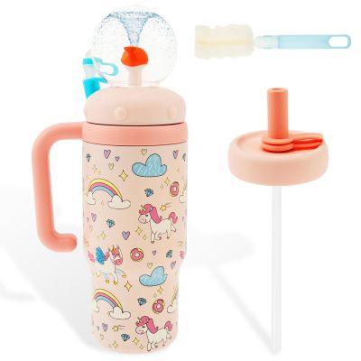 VAVPUP Stainless Steel Whale Tumbler with Handle, 710 mL, Pink
