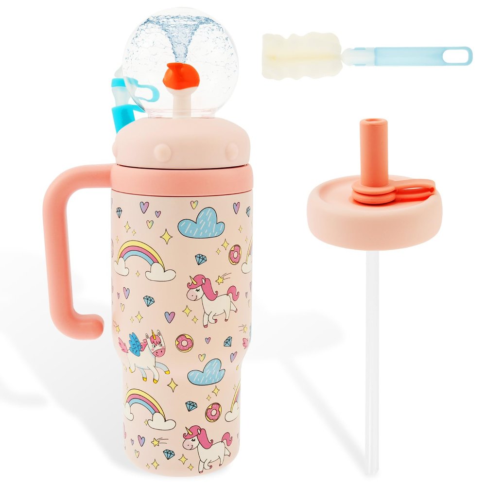 VAVPUP Stainless Steel Whale Tumbler with Handle, 710 mL, Pink