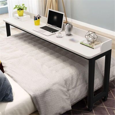 HAJHI Multifunctional Hospital Bed Table for Double Beds, Rolling Laptop Tray Side Table, 160 × 40 cm, White-Black-A