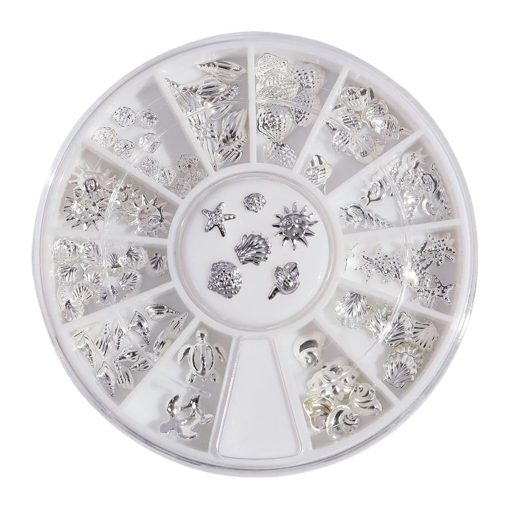 NOPKESV 3D Nail Charms, Ocean Shells and Starfish, Silver