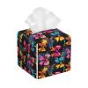 Square Tissue Box Cover with Colorful Bow Print, Foldable PVC Leather Cube view 1