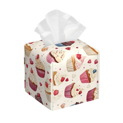 Square Foldable Tissue Box with Strawberry Cake Heart Print