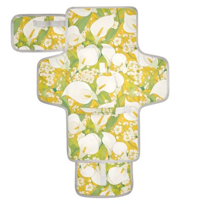 Chic Calla Lily Lemon Yellow and Light Green Reusable Portable Changing Pad with Wipe Pocket