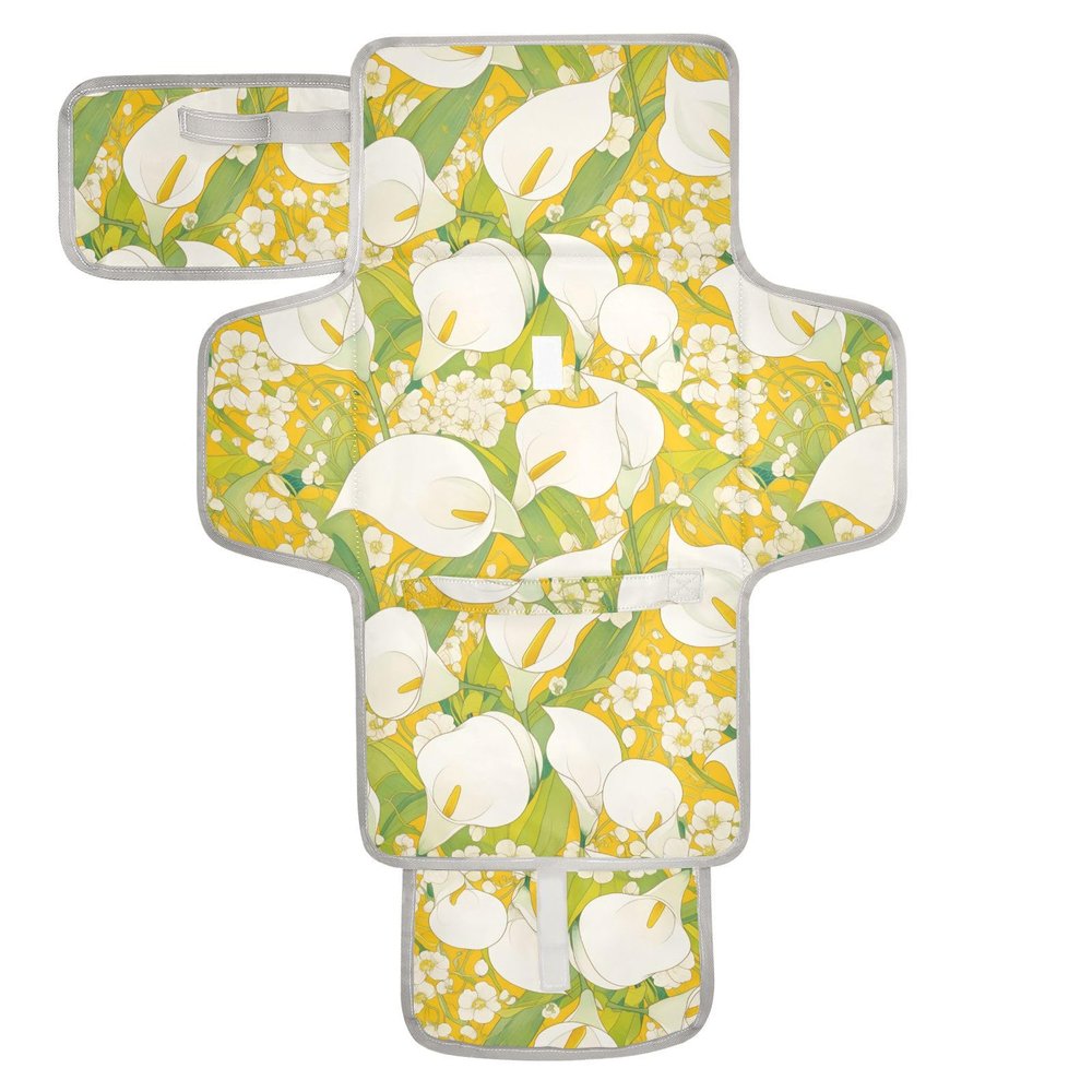 Chic Calla Lily Lemon Yellow and Light Green Reusable Portable Changing Pad with Wipe Pocket
