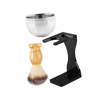 Gogogmee 3-Piece Beard Care Set for Men with Shaving Brush, Bowl and Stand, Black