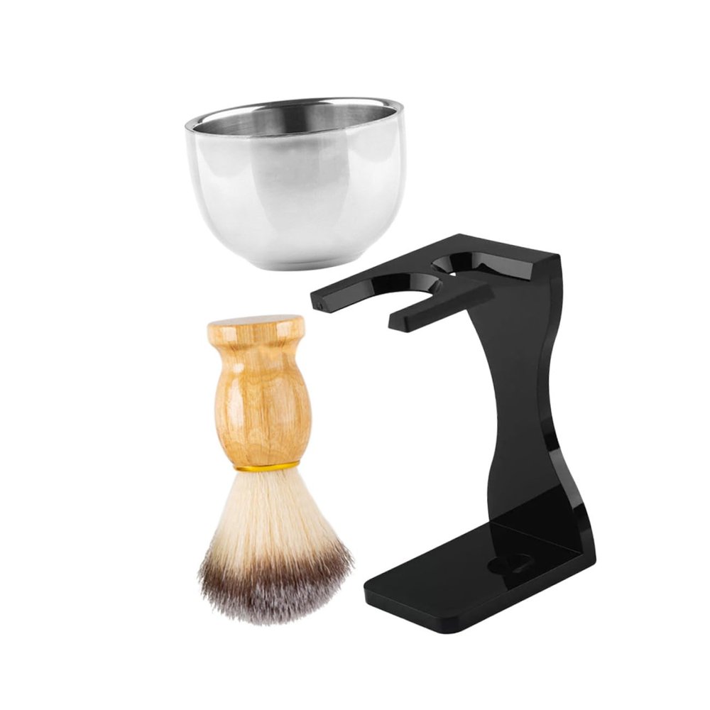Gogogmee 3-Piece Beard Care Set for Men with Shaving Brush, Bowl and Stand, Black