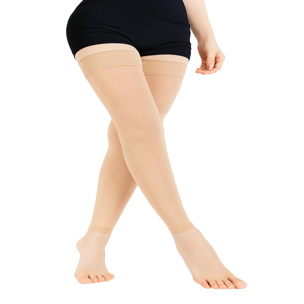 Medical Compression Thigh-High Stockings, 20–30 mmHg, Silicone Band, Skin Tone, XXL