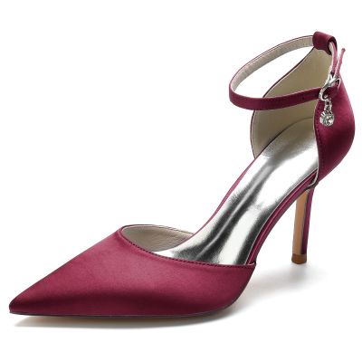 Women's Satin Bridal Stiletto Heels, 8.5 cm, Wine Red, EU 38