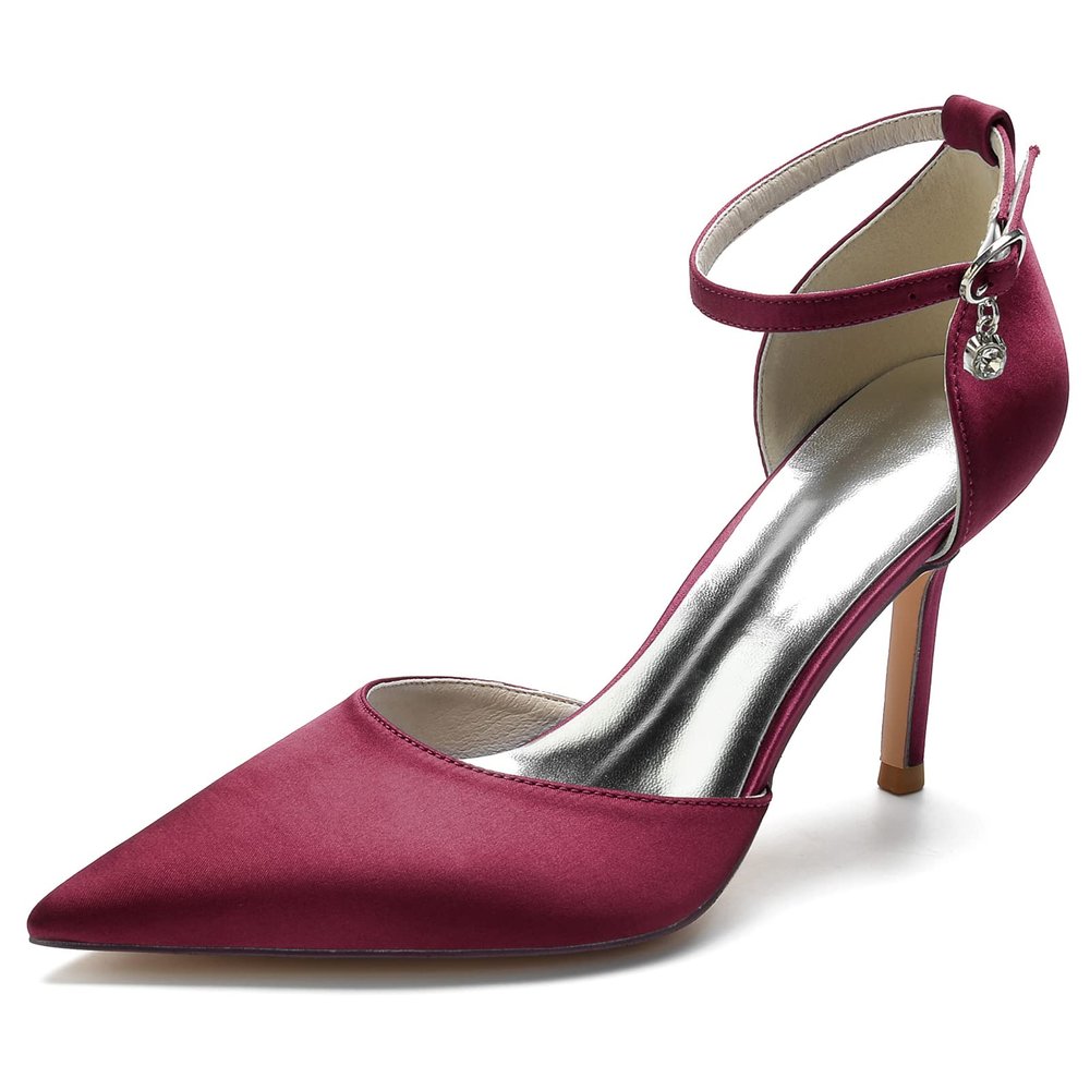 Women's Satin Bridal Stiletto Heels, 8.5 cm, Wine Red, EU 38