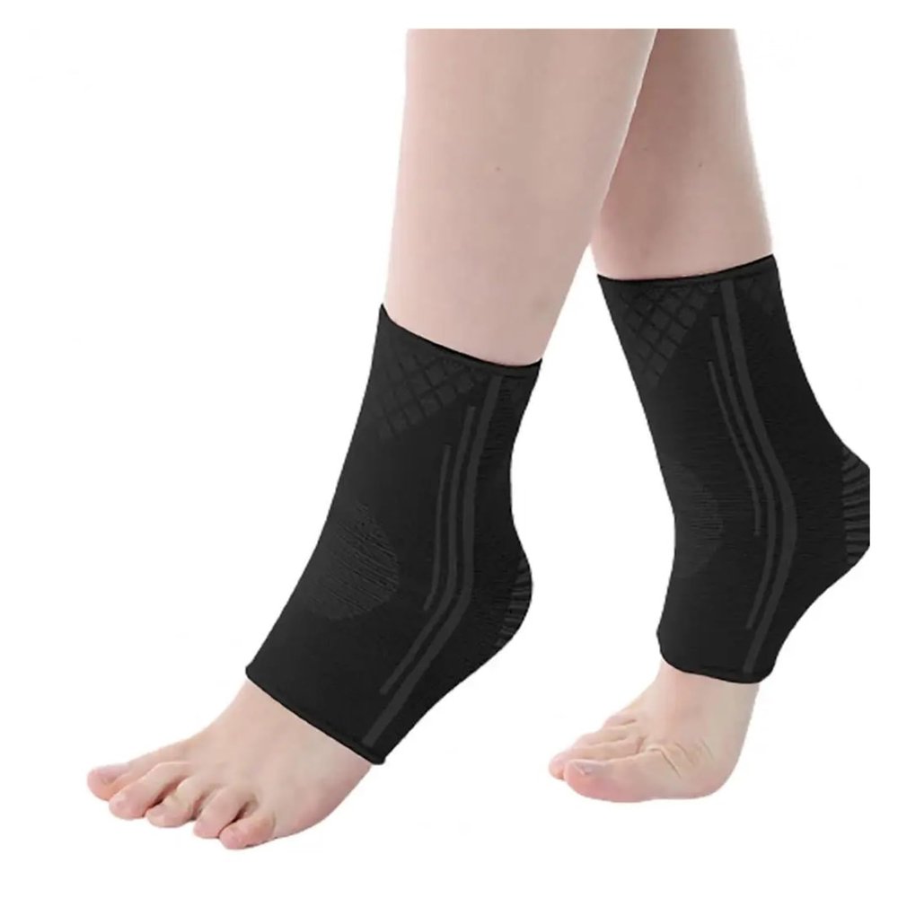 QSCTYG 1 Pair Soft Ankle Braces, High Elasticity, Supportive Compression Ankle Sleeves, Black, L