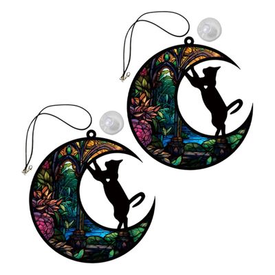 ULTECHNOVO 2-Pack Acrylic Cat Moon Wall Decor