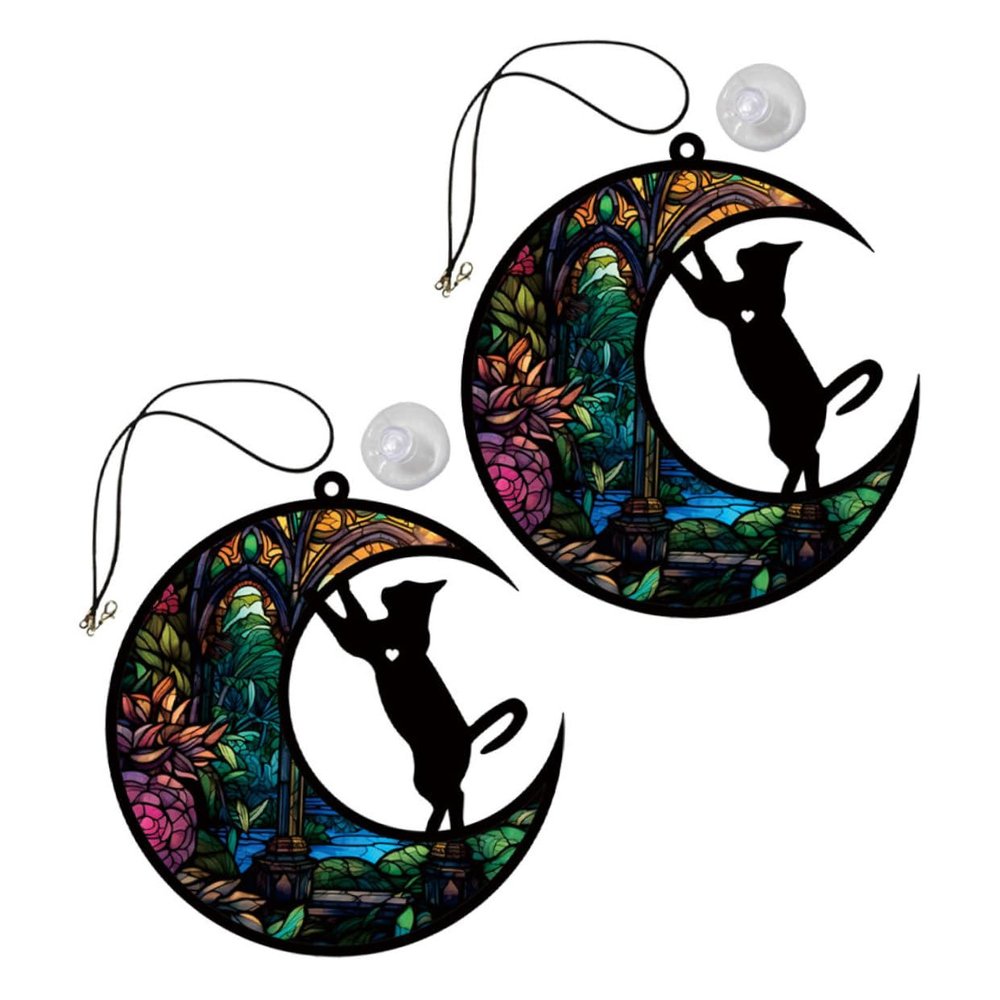ULTECHNOVO 2-Pack Acrylic Cat Moon Wall Decor
