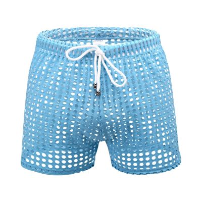 Men's Elephant Underwear, Hollow Mesh Pants, Sexy Latex Outfit, Blue, M